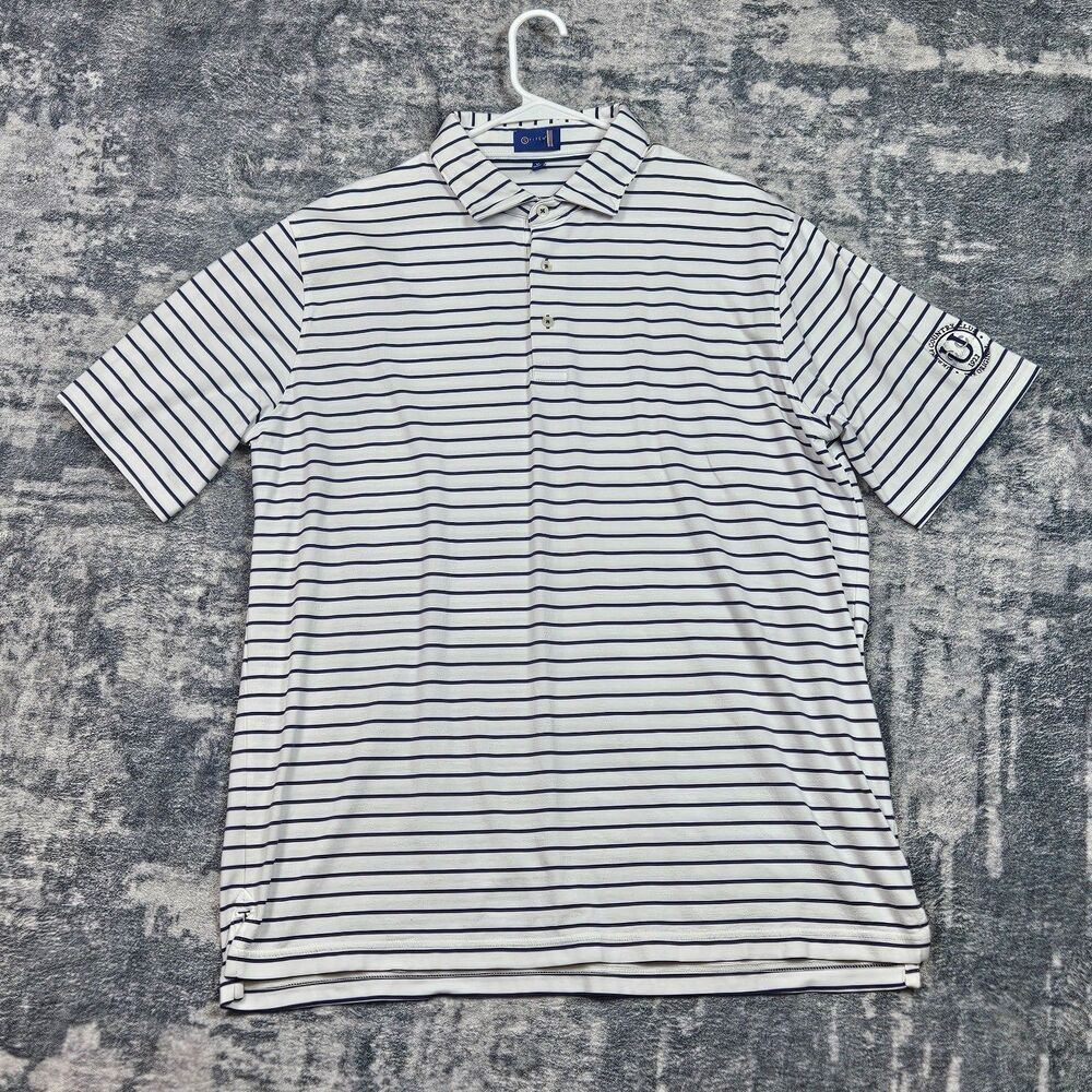 Stitch Polo Shirt Men XL White Blue Performance Stretch Golf Preppy Striped
